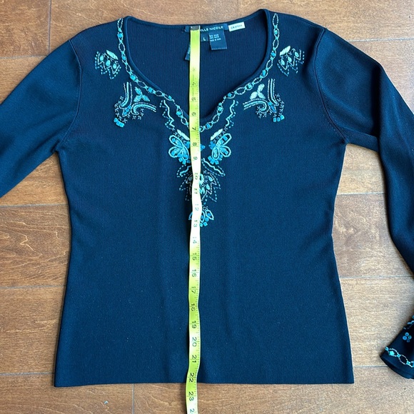 Size Large Black Boho Western Sweater Turquoise Beads and Bell Sleeves - Picture 14 of 16